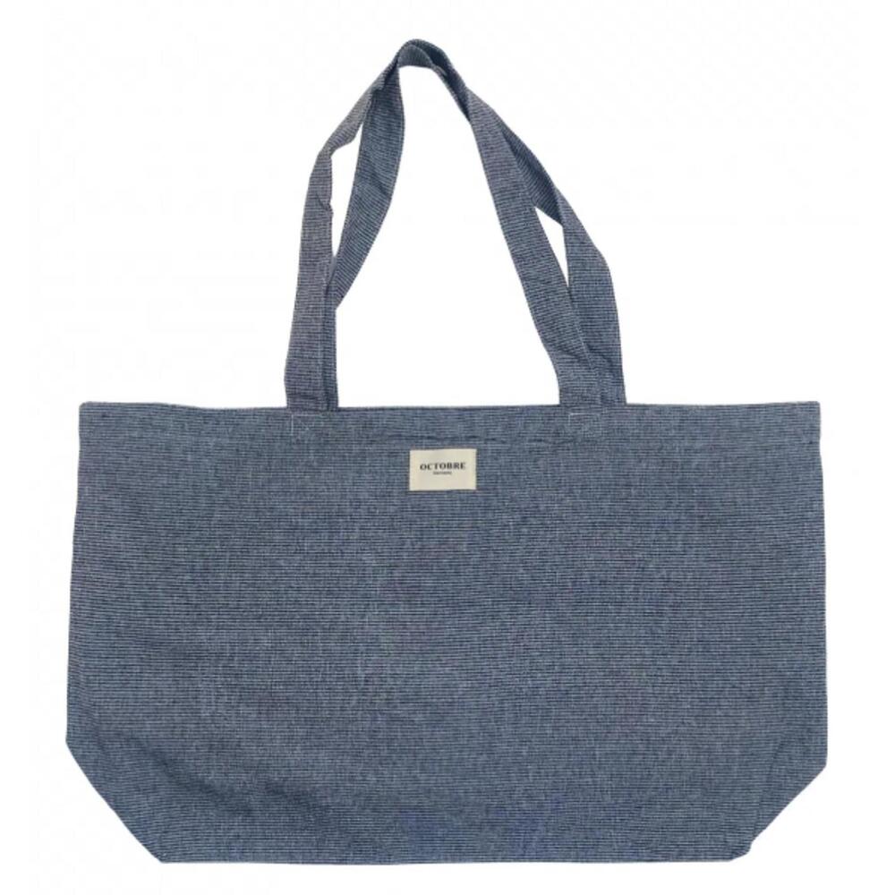 Octobre by Sézane Blue Stripped Large Canvas Tote Bag
